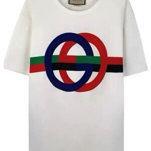 Gucci White Tee with Colorful Interlocking Circles